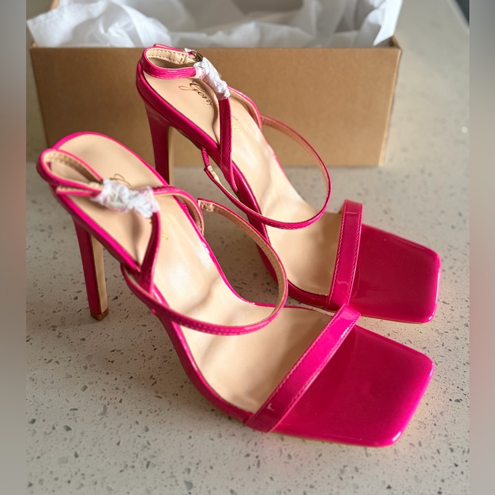 Hot Pink Patent Strappy High Heel Sandals Stilettos - Picture 7 of 9